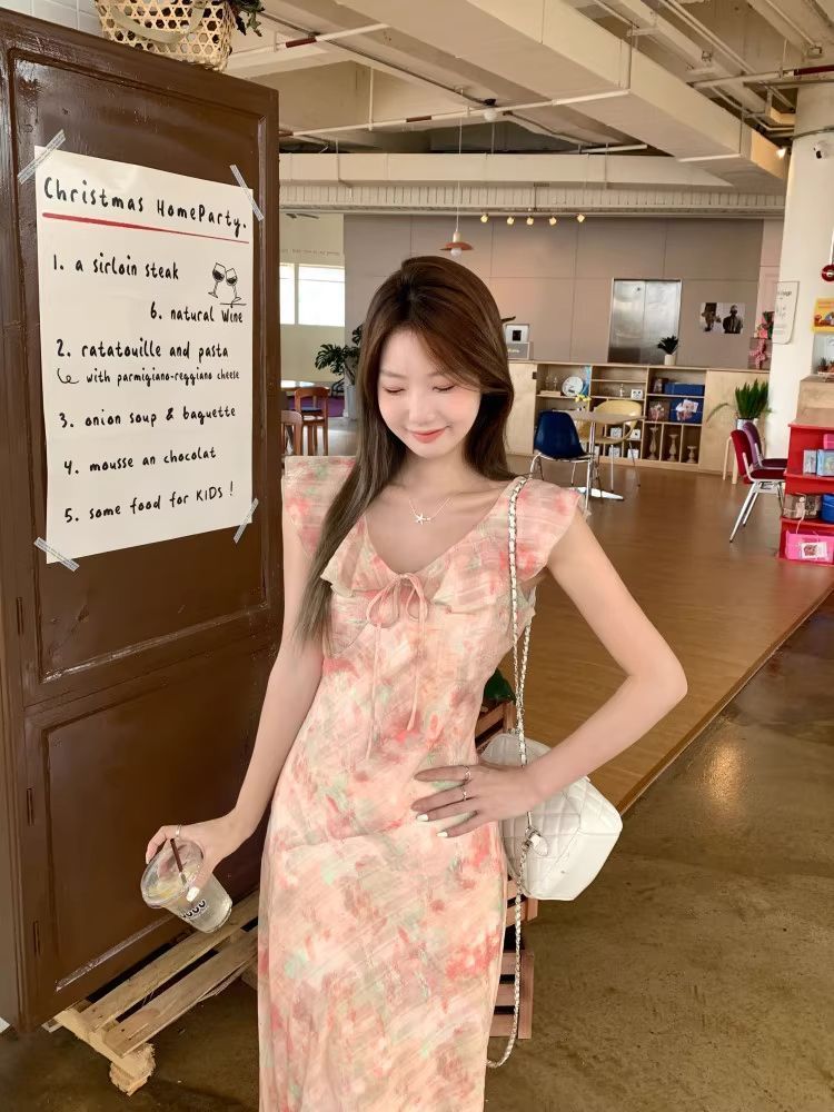 그는 당겨서 프랑스식 2026 봄 여름 새로운 프랑스식 레이스업 허리 수축 슬림해 보이는 Feifei 소매 낭만주의 부드러운 드레스