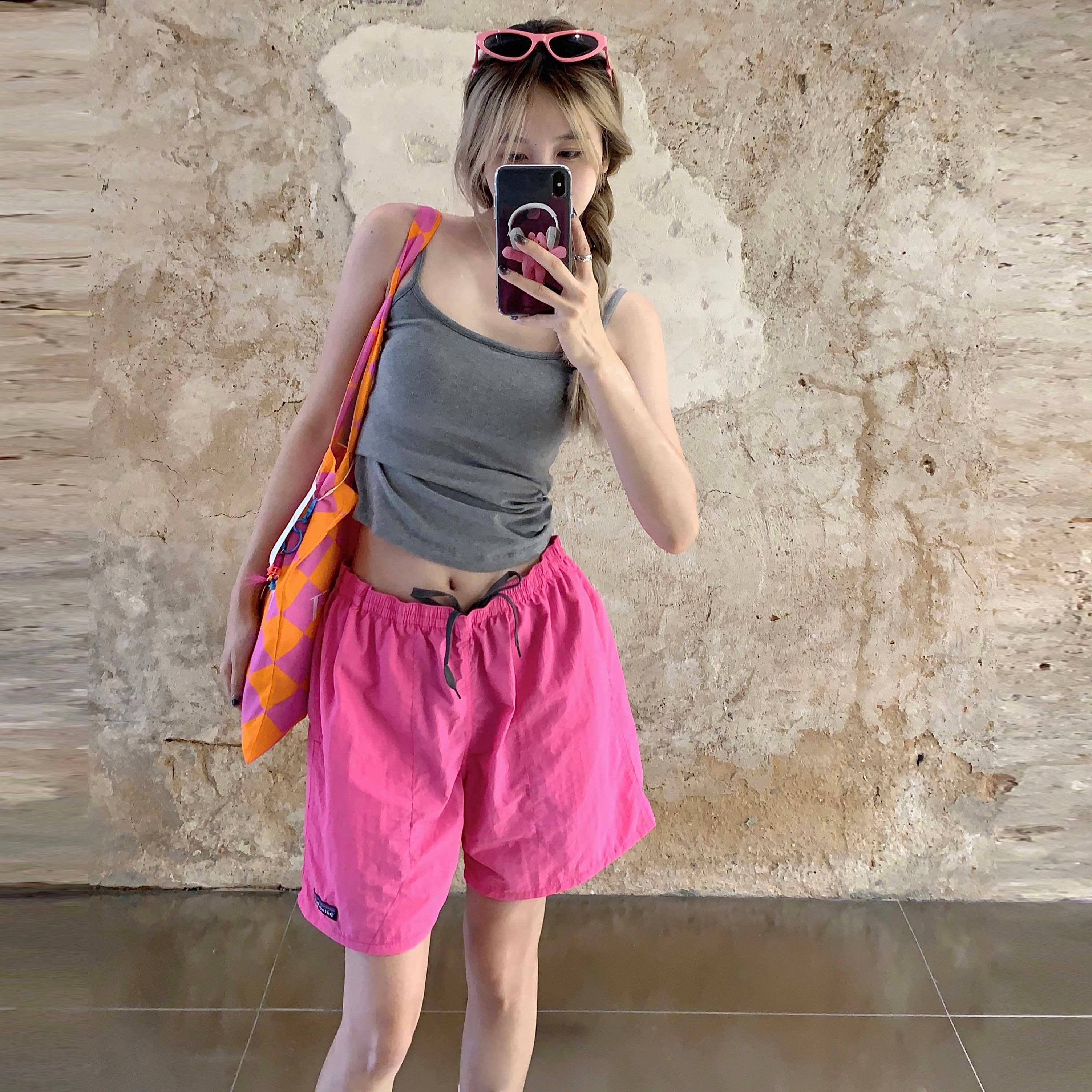 도파민 루즈핏 넓은 다리가 짧다. 바지 여성 여름 얇은 스타일 아메리칸 허리밴드 캐주얼 운동 오부 바지