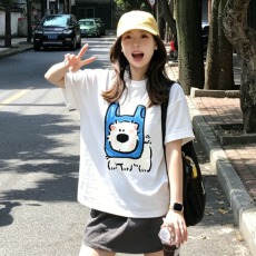 批发2026夏季新款 纯棉220克大码宽松 印花短袖T恤女