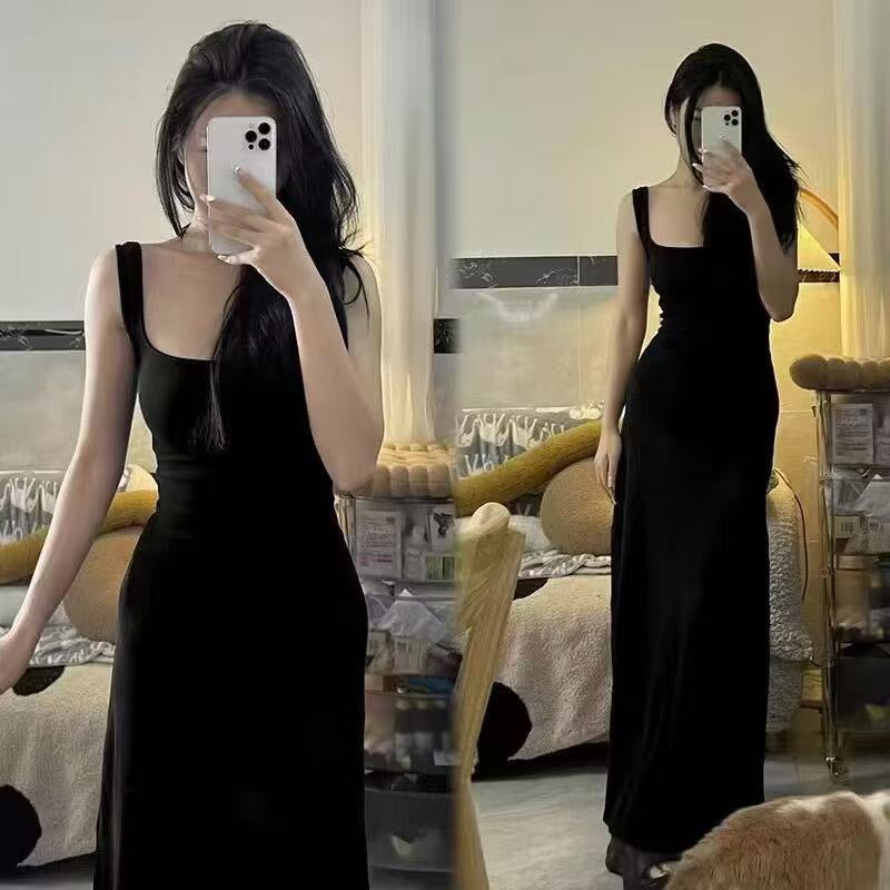 도루 가을 센스 품격 몸매 가꾸기 광장 칼라 백리스 민소매 조끼 롱 스커트 아이들 여름 새로운 프랑스식 허리 수축 슬림해 보이는 트렌디