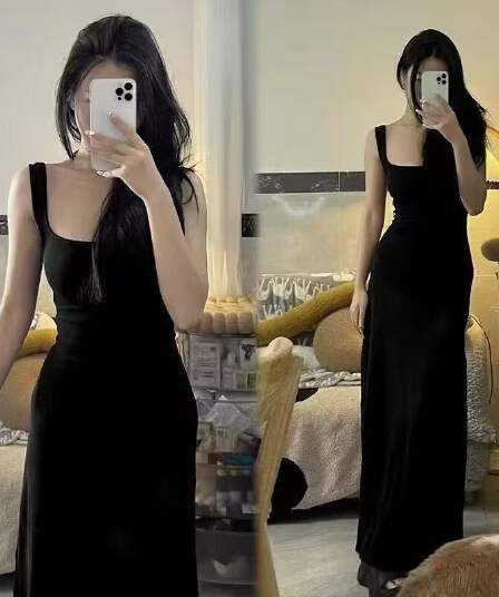 도루 가을 센스 품격 몸매 가꾸기 광장 칼라 백리스 민소매 조끼 롱 스커트 아이들 여름 새로운 프랑스식 허리 수축 슬림해 보이는 트렌디