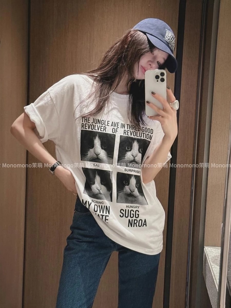 21 순면 210 그램 이후 패키지 칼라 여름 드레스 한 부서 반팔 티셔츠 여성 한국 스타일 루즈핏 빅 사이즈 프린트