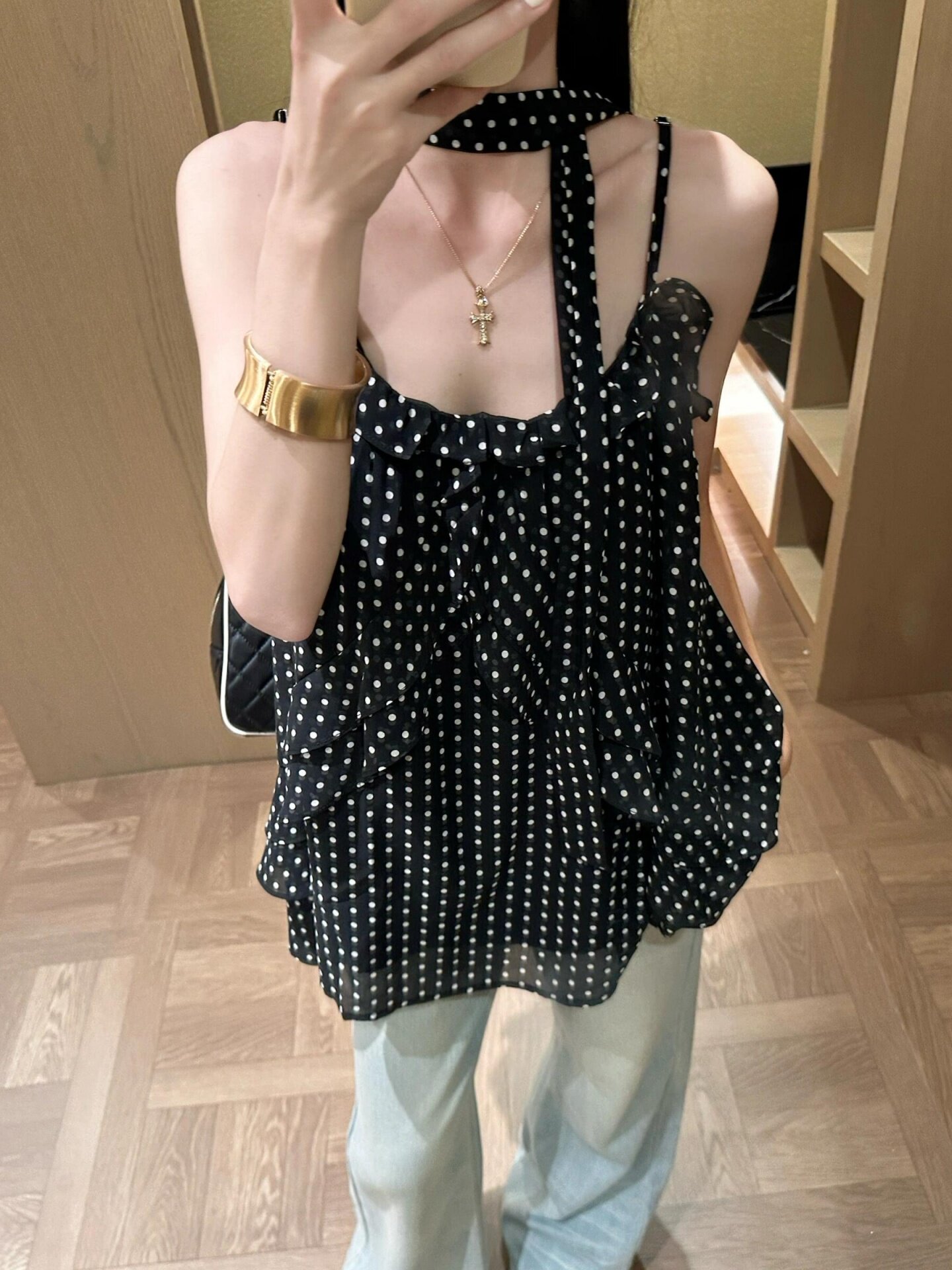 달콤한 차가운 핫걸 레오파드 무늬 리본 조끼 슬립 여성 의류 여름 디자인 센스 레트로 프릴 루즈핏 민소매 맨위