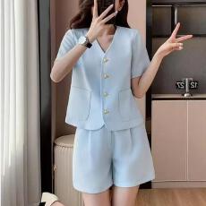 批发大码气质小香风西装短袖套装夏季高级感小洋装<b class='q'>女</b><b class='q'>外套</b>短裤两件套