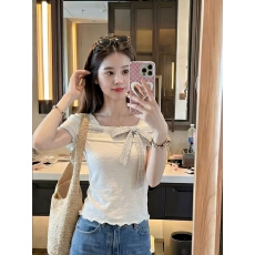 批发韩系甜美风设计感系带花边短袖T恤女2026夏季<b class='q'>新款</b>巨好看百搭上衣