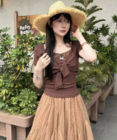 사람들 면 260 그램 아메리칸 섹시함 핫걸 바람 티셔츠 소녀 오픈 가디건 잡아라. 의류 레이스 조각 슬립 투피스 세트