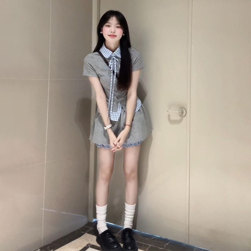 학원 스타일 한 부서 chic 세트 여성 여름 자이언트 잘 생긴 작은 키 관대 한 점잖은 여름 ootd 착용 가져 가라. 전체 집합