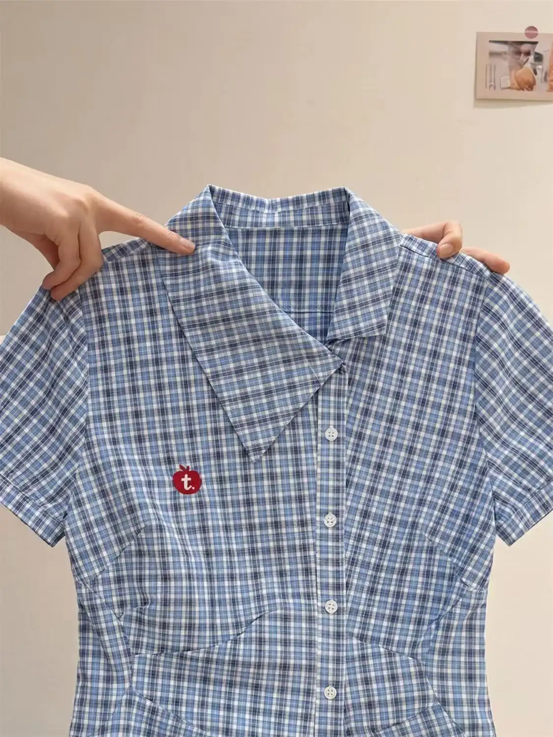 아메리칸 빈티지 체크 애플 자수 셔츠 상세 이미지 4