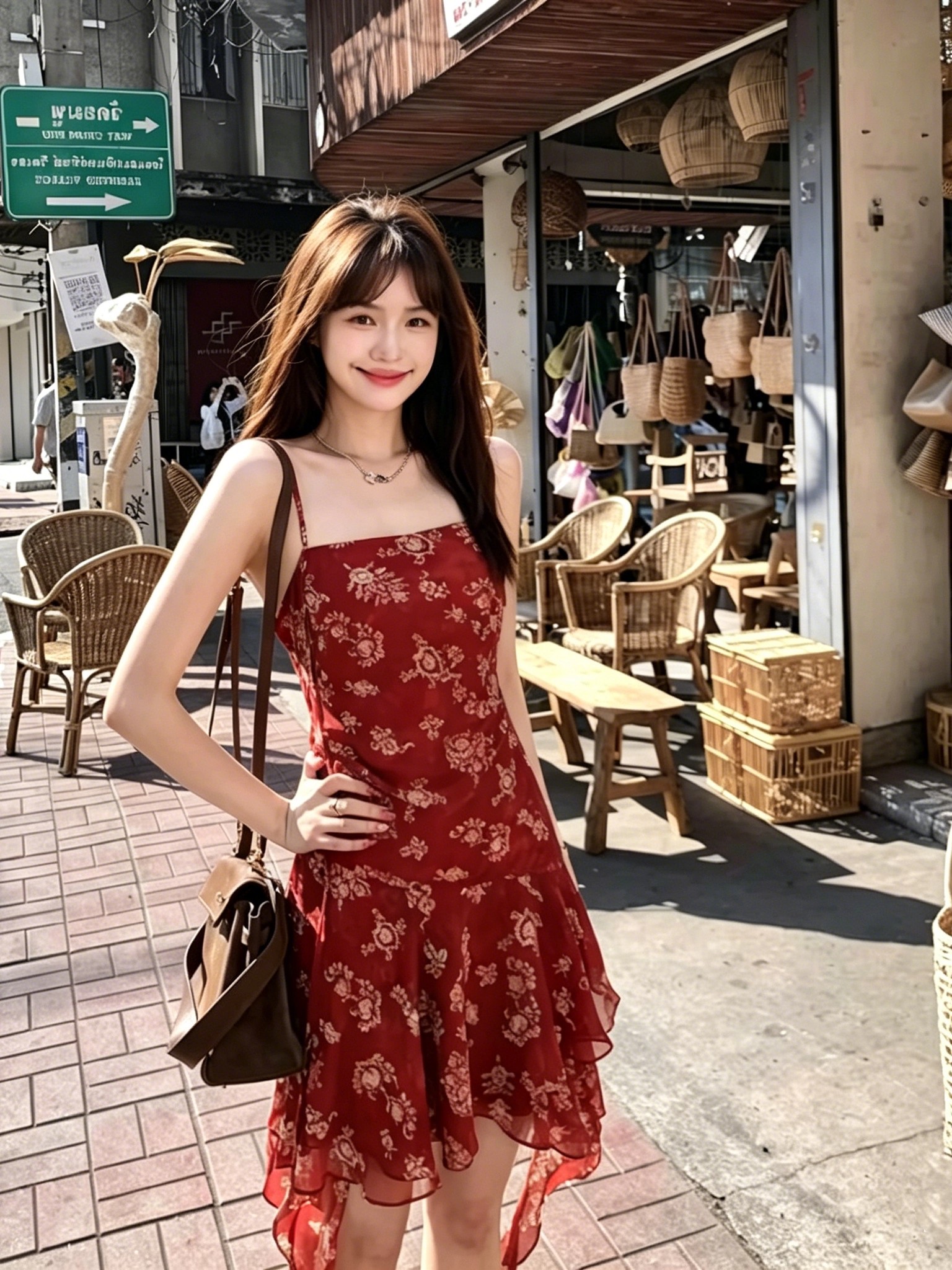 쉬폰 프린트 프랑스식 레트로 빨간색 슬립 여성 드레스 여름 허리 수축 슬림해 보이는 불규칙 프릴 미니 스커트