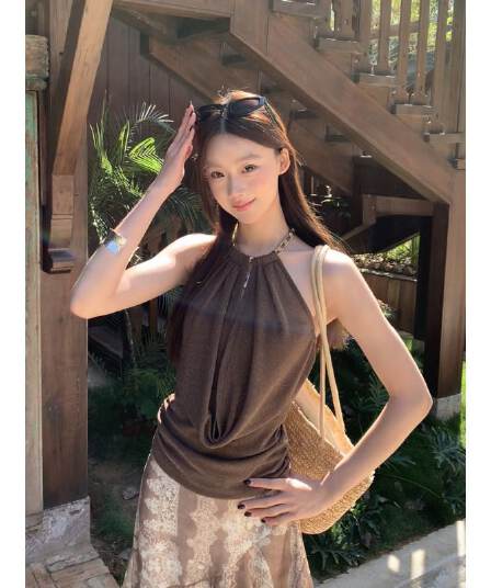 원본 원단 부품 캐미솔 여름 외출용 핫걸 백리스 몸매 가꾸기 쇼트 스타일 행침 목 맨위