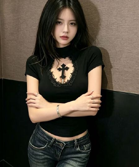 다크 형제 특별 십자가 몸매 가꾸기 홀로우 아웃 마이크로 ~을 통해 만나는 인사이드 가져 가라. 여름 핫걸 반팔 이문화 디자인 센스 맨위