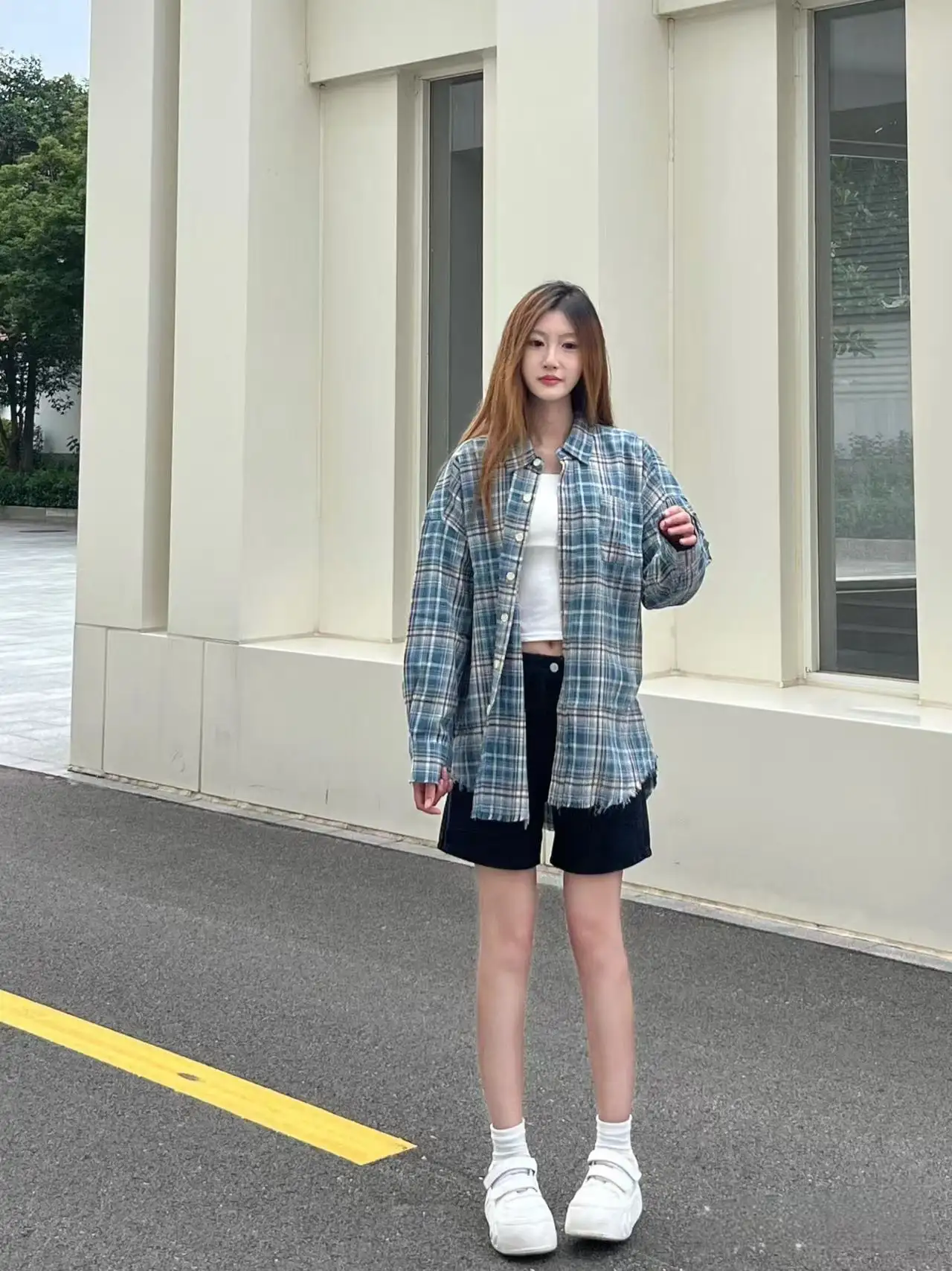 아메리칸 빈티지 체크 셔츠 와이드 카라 반소매 상세 이미지 8
