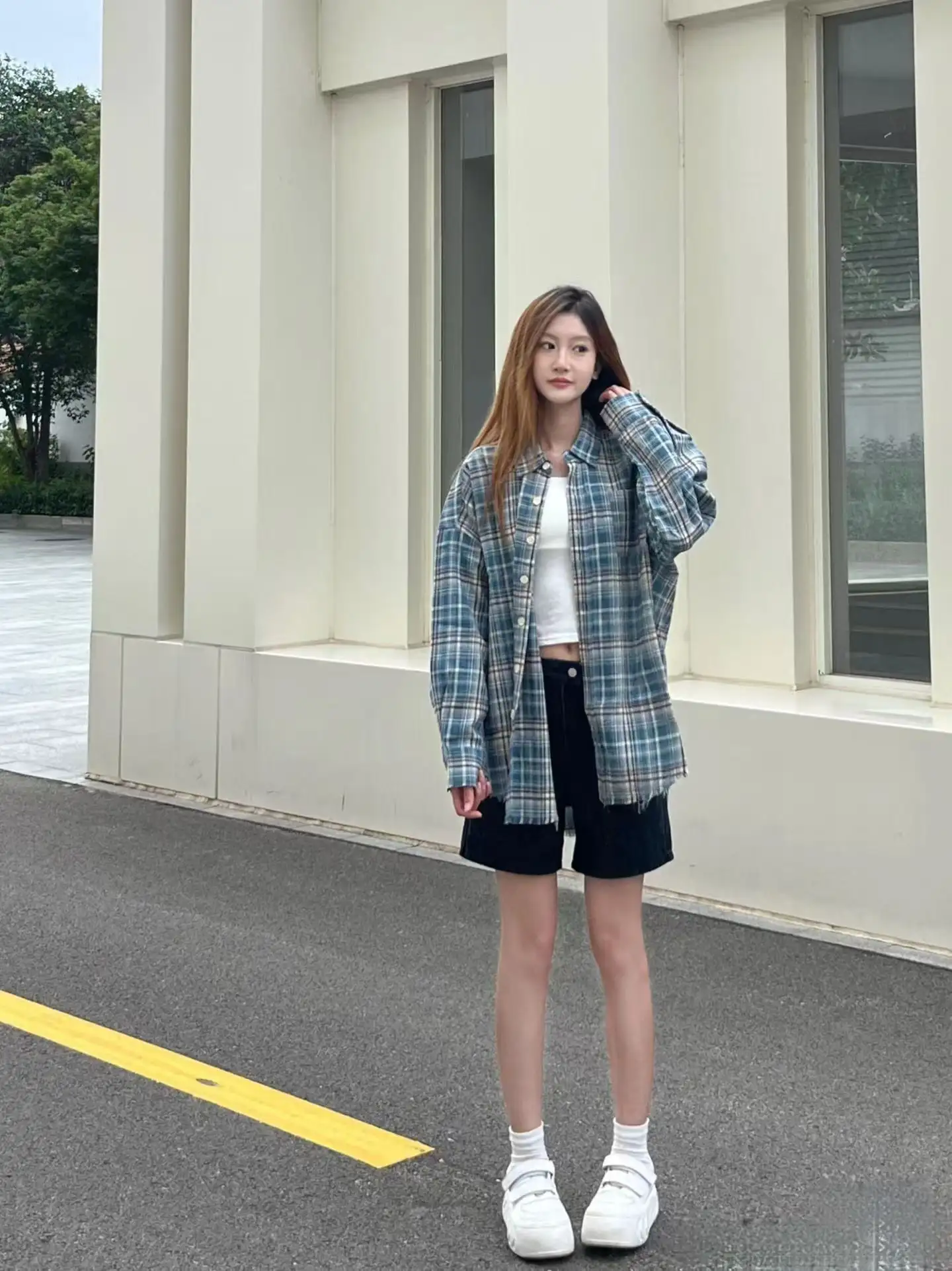 아메리칸 빈티지 체크 셔츠 와이드 카라 반소매 상세 이미지 9
