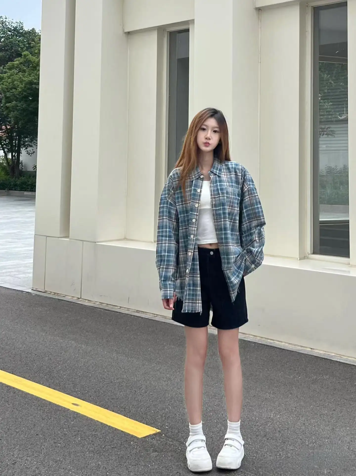 아메리칸 빈티지 체크 셔츠 와이드 카라 반소매 상세 이미지 11