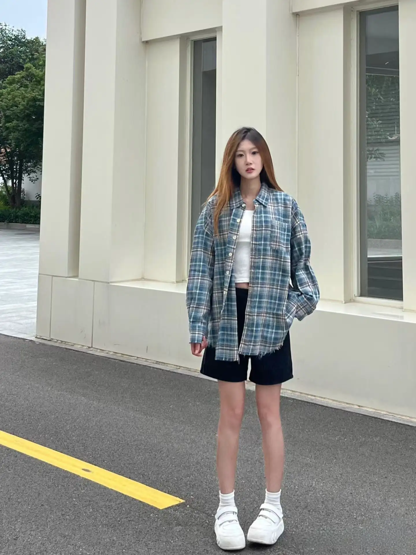 아메리칸 빈티지 체크 셔츠 와이드 카라 반소매 상세 이미지 12