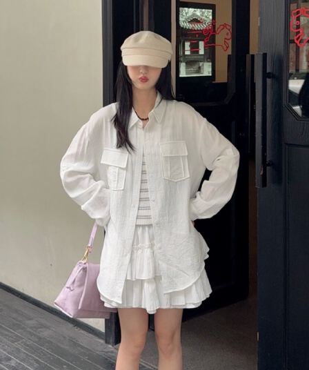 오래된 돈 바람 느슨함 센스 모방 아마 화이트 셔츠 맨위 여성 프랑스식 익스트림 제인 주간 실크 마이크로 ~을 통해 얇고 가벼운 자외선 차단 재킷