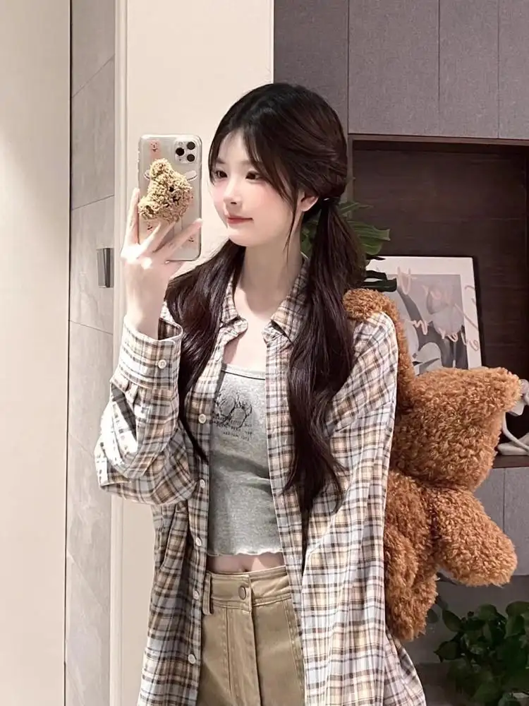 레트로 체크 폴로 칼라 가디건 상세 이미지 8