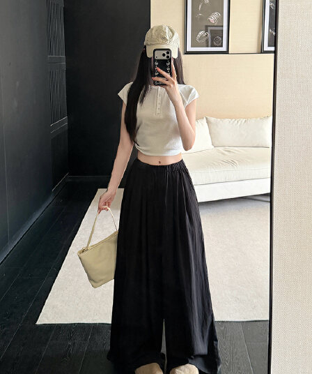 s-4xl 검정색 면 린넨 넓은 다리 치마바지 여성 여름 얇은 스타일 빅 사이즈 지방 mm 루즈핏 슬림해 보이는 캐주얼 바지