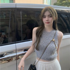 批发毛毛吊带小背心女秋<b class='q'>冬</b>内搭仿貂绒毛保暖打底外穿短款辣妹无袖上衣