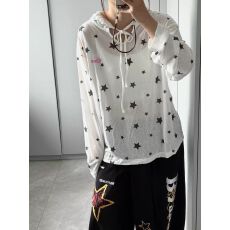 批发美式复古星星印花连帽卫衣开衫男女早秋新款拉链宽松休闲外套