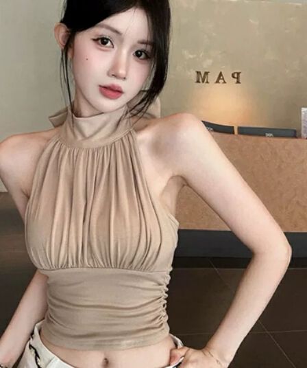 행침 목 리본 모달 벨트 가슴 패드 캐미솔 2026 여름 새로운 허리 수축 민소매 오프숄더 맨위