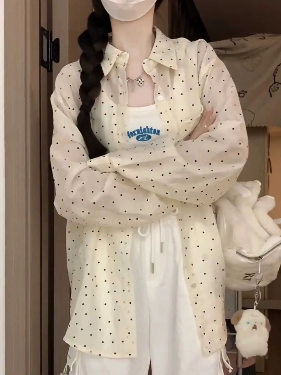 한국인기 도트 패턴 셔츠 상세 이미지 4
