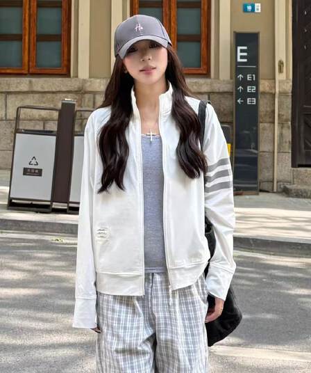 3개 바 루즈핏 자외선 차단 외투 화이트 맨위 여름 운동 얇고 가벼운 자외선 차단 의류 여자