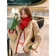 批发原版面料560克 曾小咸翻领加厚圣诞羊羔毛外套女冬红色新年保暖