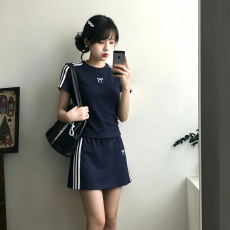 批发裙子有内衬 40支纯棉1*1高弹后包 绣花运动套装女<b class='q'>短袖</b>T恤夏