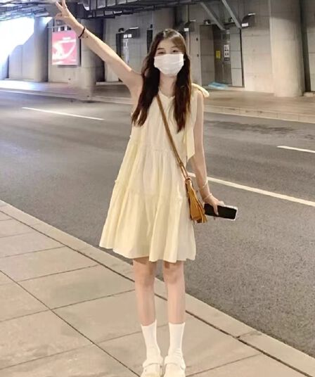 2026 새로운 작은 키 슬립 민소매 행침 목 점프 슈트 치마 여성 의류 여름 해변가 휴가 요정 해변 드레스