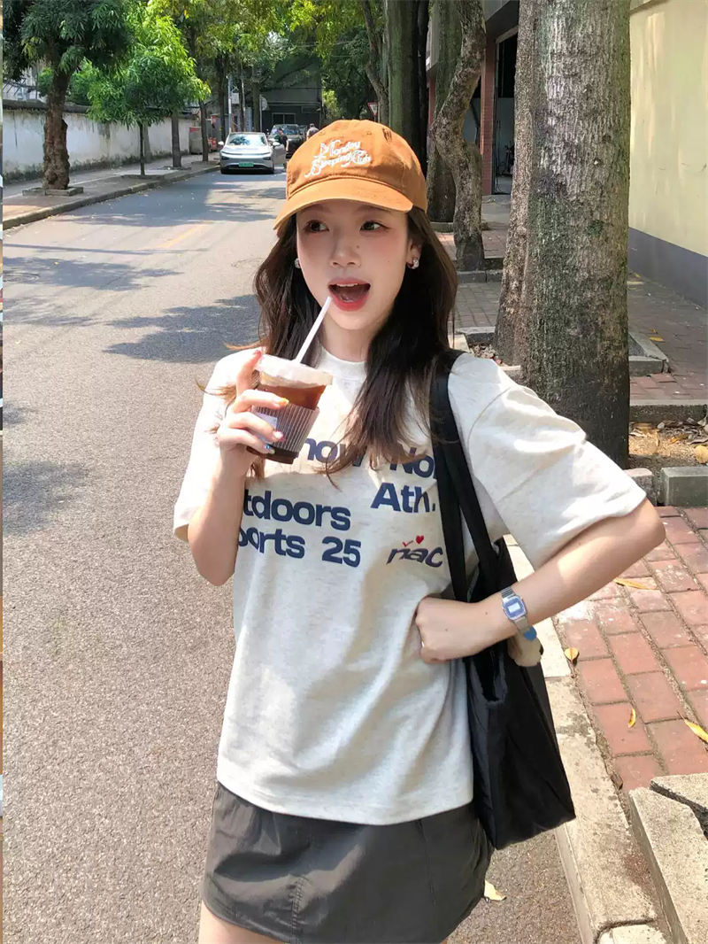 21 순면 210 그램 이후 패키지 칼라 여름 드레스 한 부서 반팔 티셔츠 여성 한국 스타일 루즈핏 빅 사이즈 프린트