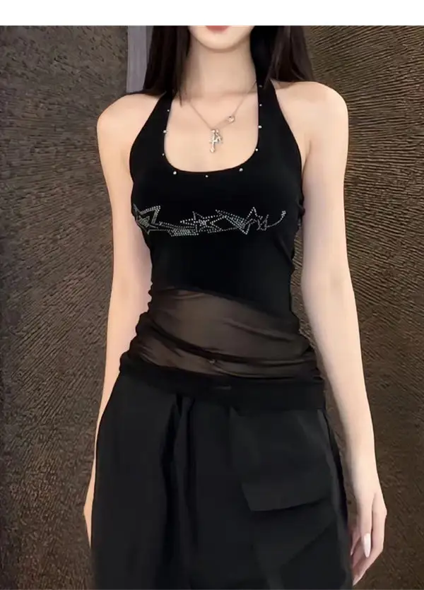 한국인기 Y2K 홀터넥 망사 민소매 상세 이미지 4