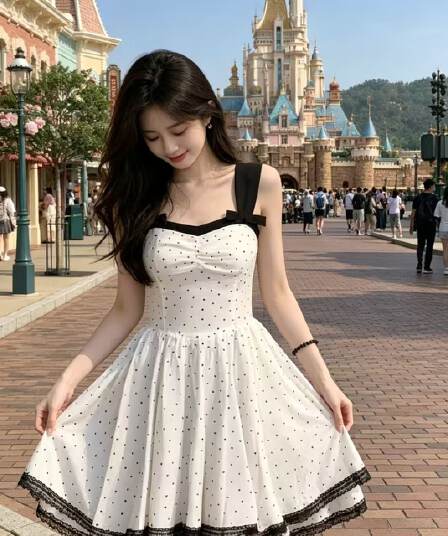 2026 나비 매듭 도트 무늬 몸매 가꾸기 드레스 프랑스식 새로운 달콤함 허리 수축 슬림해 보이는 여름 슬립 공주 드레스