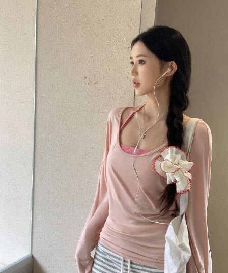 달콤한 핫걸 인사이드 가져 가라. 행침 목 슬립 순수한 욕망 u 칼라 얇은 스타일 긴팔 자외선 차단 블라우스 여성 여름 한 부서 투피스 세트 맨위