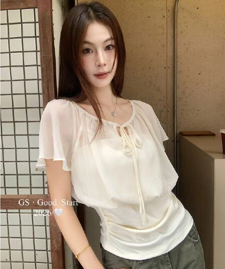 한 부서 부드러운 달콤함 느긋한 새로운 슬림해 보이는 레이스업 느슨함 센스 디자인 반팔 티셔츠 맨위 여름 품격