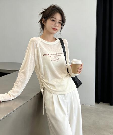 화이트 자외선 차단 블라우스 여성 여름 얇은 스타일 2026 새로운 긴팔 티셔츠 루즈핏 라이 경기 서울 주간 실크 맨위 한국 대외 무역