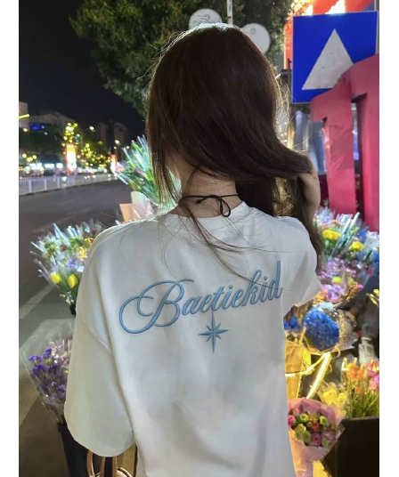 자수 네리 가게 천 순면 220 그램 빗질하다 닫기 반팔 티셔츠 미니멀리즘 하라주쿠 아메리칸 높음 거리 한국 대외 무역