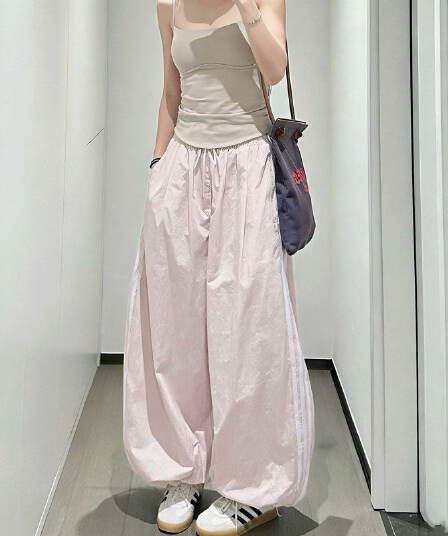 여름 레트로 아메리칸 바 기사 넓은 다리 조거 운동 풍선 캐주얼 바지 한국 대외 무역 한 싱글 폭발