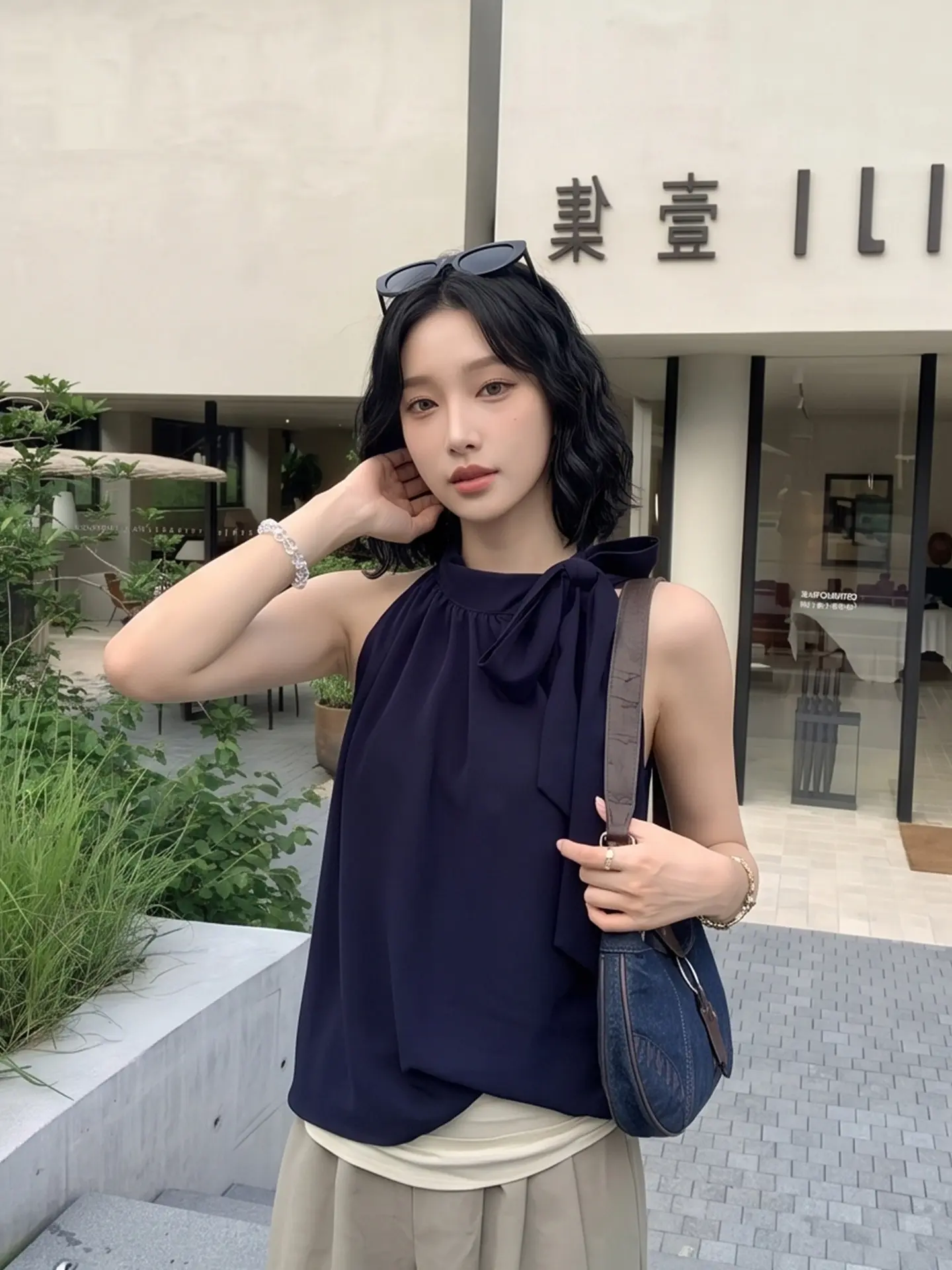 나비 리본 홀터넥 민소매 탑 상세 이미지 1