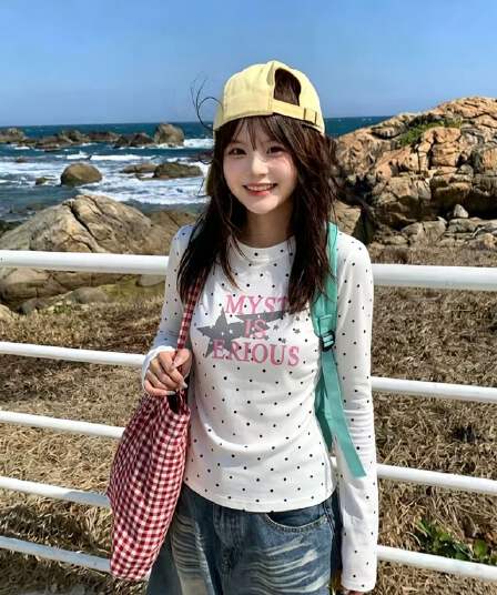 220 그램 40 빗질하다 92 면 8 암모니아 Lun 도트 무늬 몸매 가꾸기 긴팔 티셔츠 여성 한국 대외 무역 한 싱글 국경 간 폭발