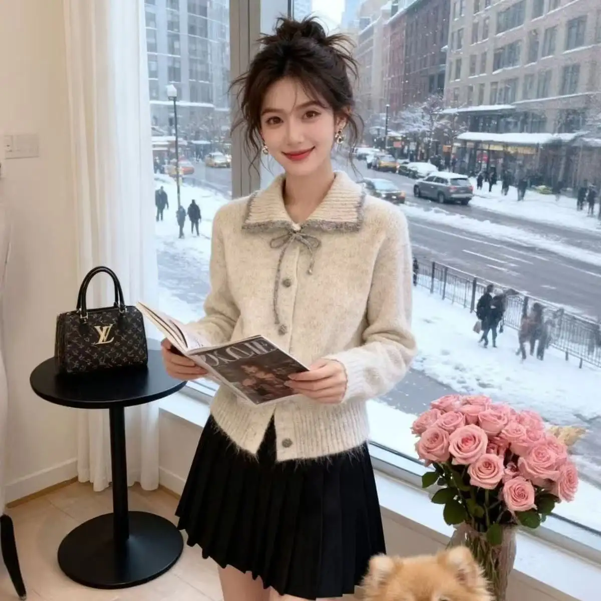 한국인기 배색 칼라 니트 상세 이미지 8