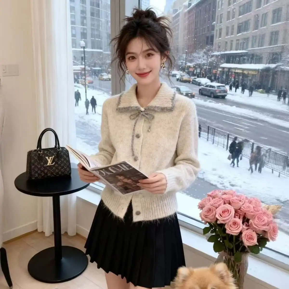 한국인기 배색 칼라 니트 상세 이미지 14