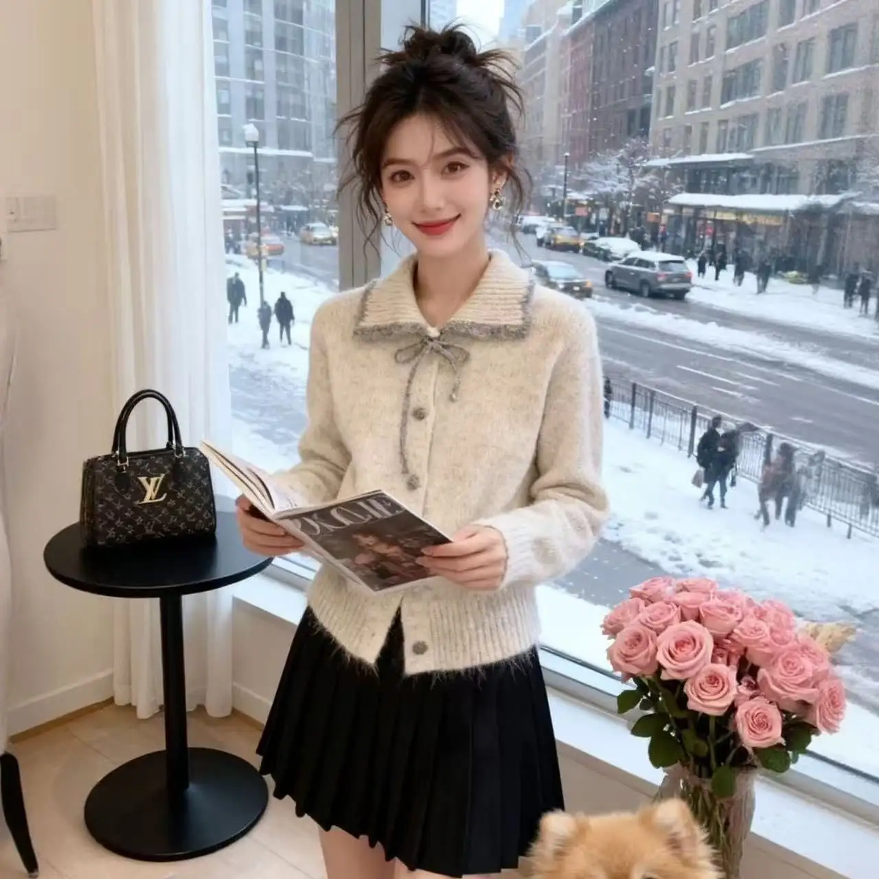 한국인기 배색 칼라 니트 상세 이미지 19