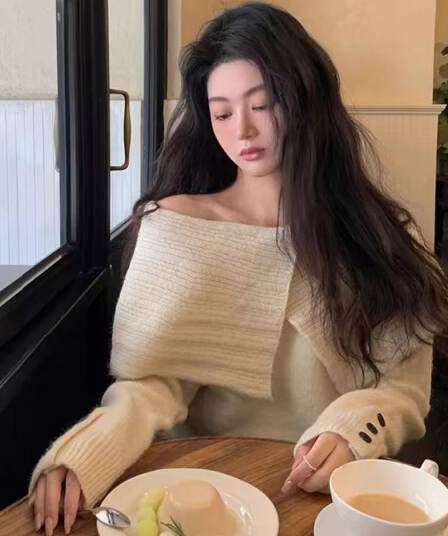 레트로 학원 스타일 살구 색상 빅 칼라 스웨터 여자 봄 가을 겨울 고급 센스 품격 캐주얼 다용도 니트 맨위