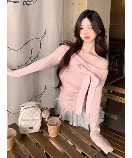 순수한 욕망 프랑스식 나비 넥타이 긴팔 티셔츠 여성 가을 겨울 핫걸 몸매 가꾸기 인사이드 잡아라. 의류 한국 대외 무역