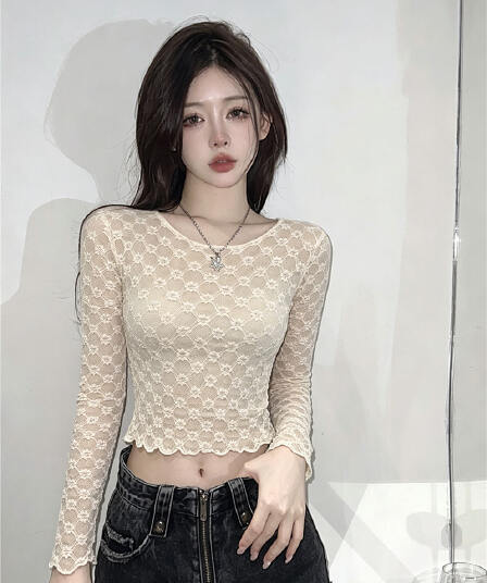 섹시함 핫걸 시스루 홀로우 아웃 긴팔 망사 여성 핫걸 디자인 센스 얇은 스타일 자외선 차단 블라우스 맨위 한국 대외 무역