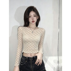 批发性感辣妹透视镂空长袖网纱女辣妹设计感薄款防晒罩衫<b class='q'>上衣</b><b class='q'>韩国</b>外贸