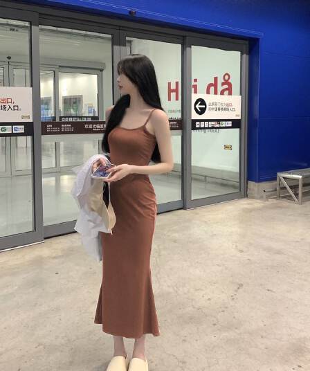 한국 대외 무역 2026 봄 여름 우아함 지성 고급 센스 새틴 슬립 드레스 여성 드레스 품격 도루 센스 롱 스커트