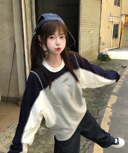 있음 선적 얇은 스타일 좋은 품질 솜씨 순수한 Mianhua 면 복합 패치워크 후드티 여성 한국 대외 무역 한 싱글 국경 간
