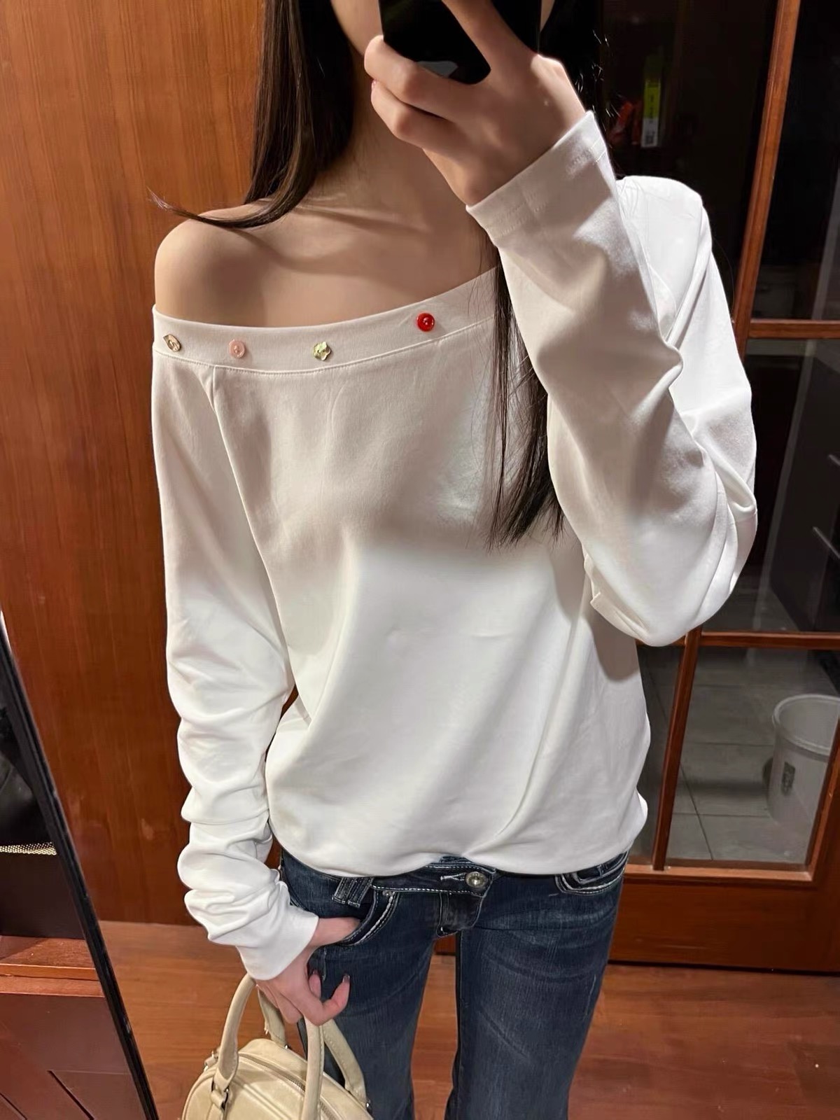 BY31752# 原版辅料纽扣长袖T恤女韩国外贸 服裝批發女裝批發服飾貨源